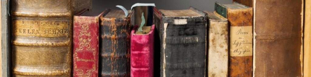 Vintage-style books in a row