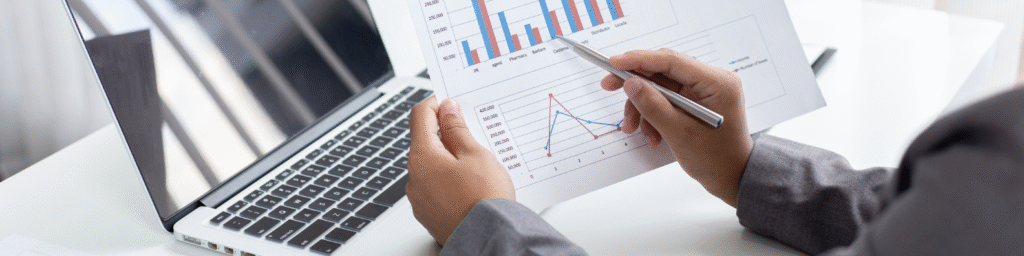 computer  with charts analysis linkedin banner