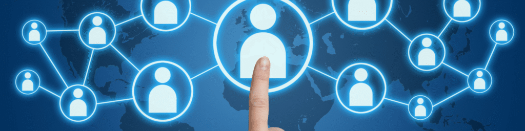 People icons with digital background